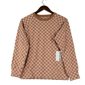 Splits59 Womens XS Tilda Checkerboard Sweatshirt Pink Brown Y2K Streetwear